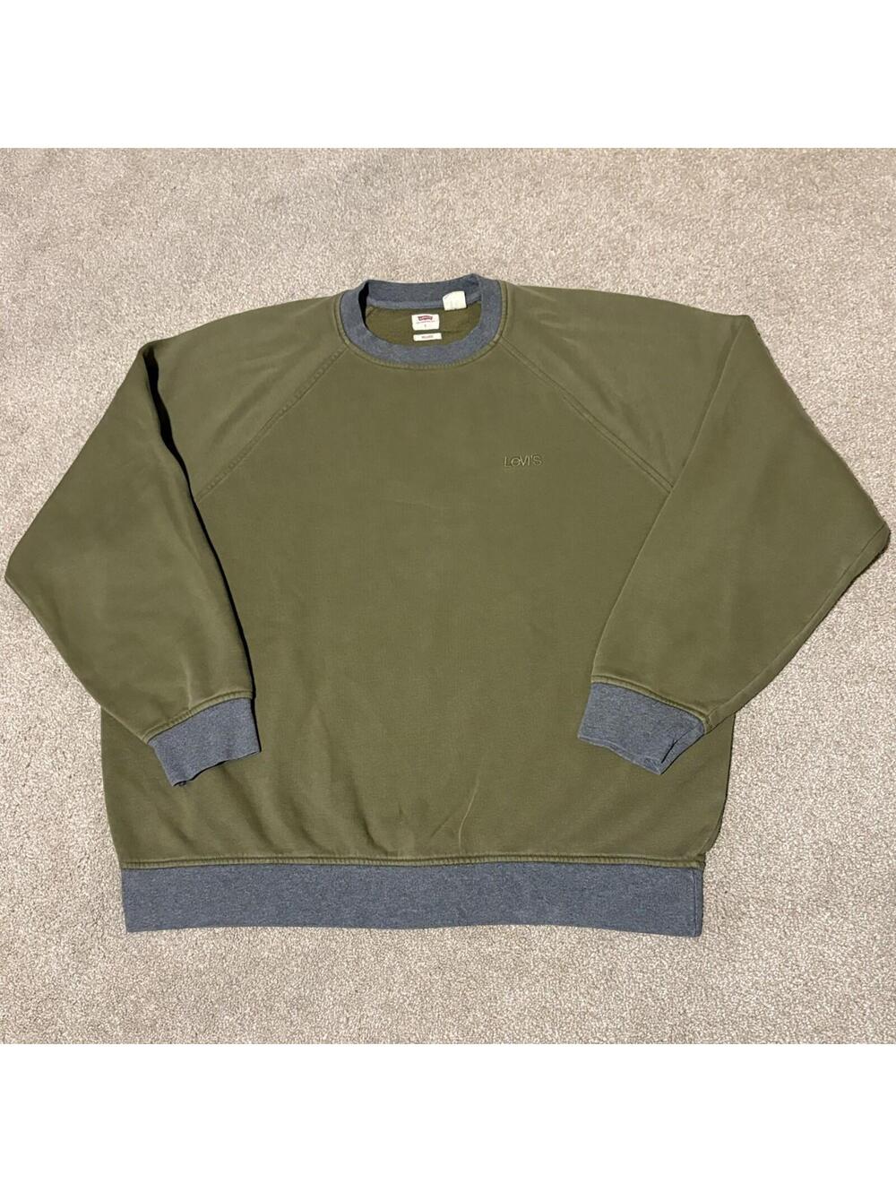 Levi's Mens Crewneck Relaxed Fit Sweatshirt Pullover Embroidered Green Gray Sz L